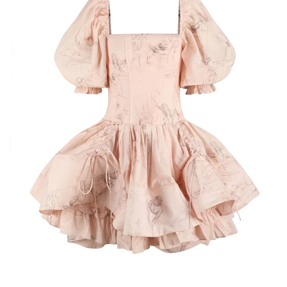 Selkie Sketch Etoile Blush Pink Mini Dress with Puff Sleeves